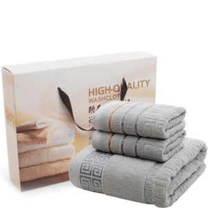 Coffret cadeau de trois serviettes épaisses en coton gris SIPULAN