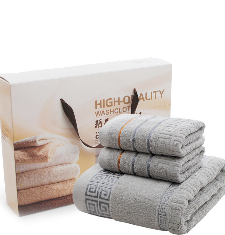 Coffret cadeau de trois serviettes épaisses en coton gris SIPULAN