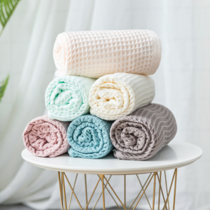 Serviette de bain gaufrée 100% coton, douce, hypoallergénique, écologique, séchage rapide 70×140cm