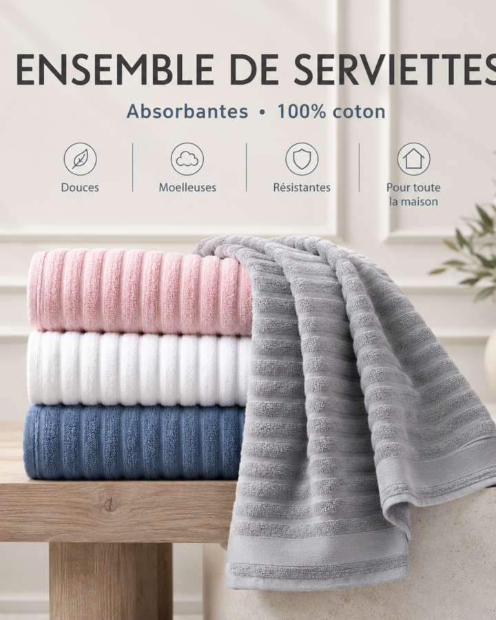 Ensemble Serviettes en Coton 100% Sipulan – Doux & Absorbant