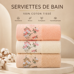 Serviette de Bain 100% Coton Tissé – Brodé