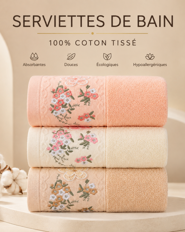 Serviette de Bain 100% Coton Tissé – Brodé