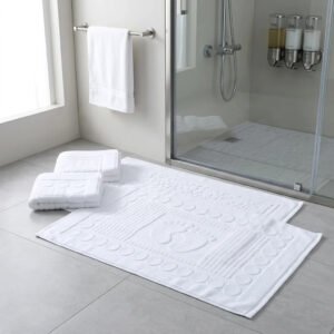 Tapis de bain blanc 100 % coton absorbant 50x80cm