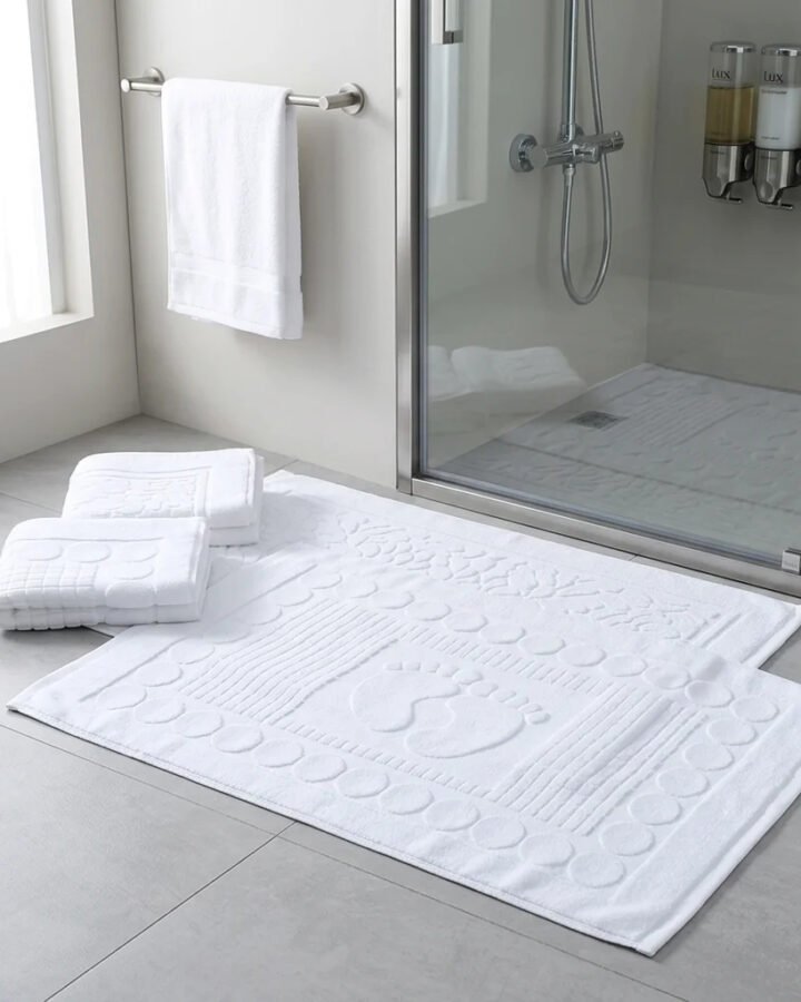 Tapis de bain blanc 100 % coton absorbant 50x80cm