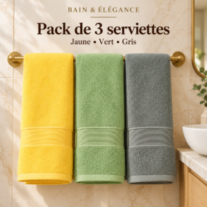 Lot de 3 serviettes de bain épaisses en coton – 70 × 140 cm