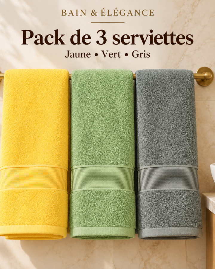 Lot de 3 serviettes de bain épaisses en coton – 70 × 140 cm